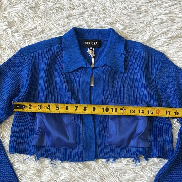 SER.O.YA Evelyn Cropped Knit Jacket in Royal Blue size XS - Picture 8 of 14
